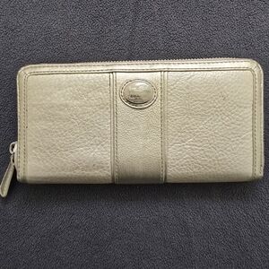 COACH Platinum Metallic Leather Long Accordion Wallet RARE